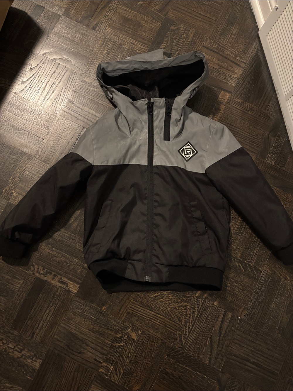 Kids Two-Tone Hooded reflective rain  Jacket - Gray & Black